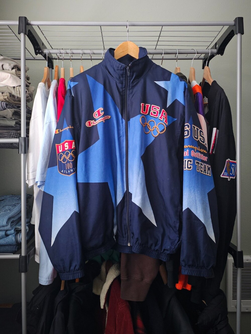 Vintage Champion Men's Team USA Atlanta Olympic Zip Up Windbreaker Size Large